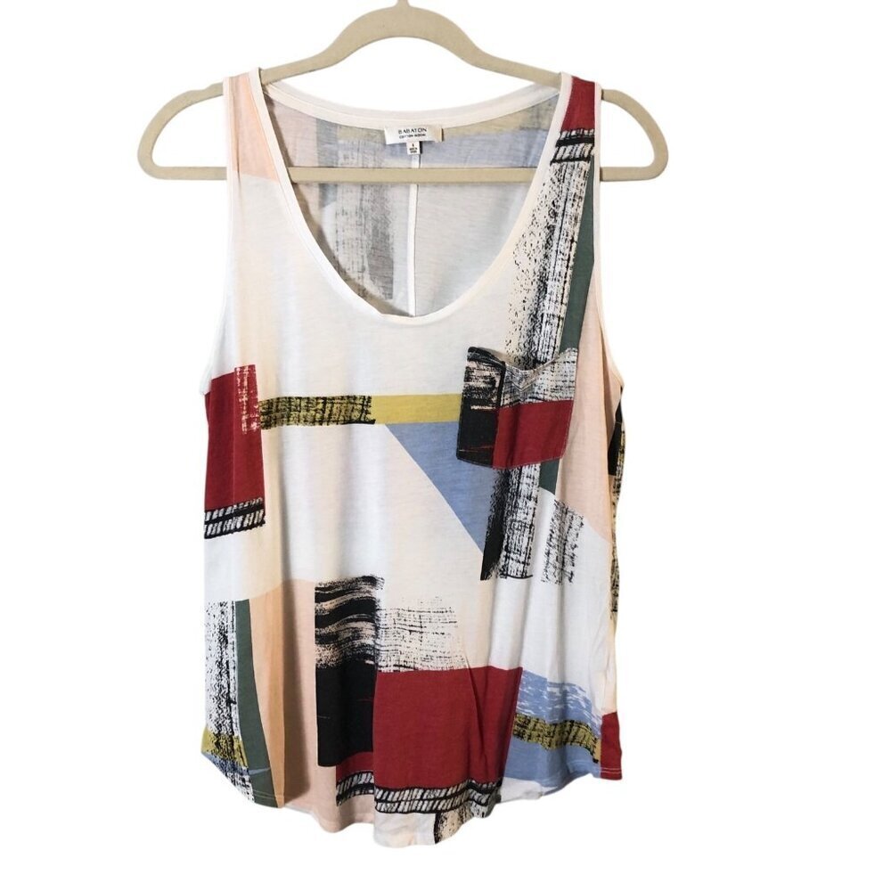 Babaton Aritzia Tank Top Women's size S White Red Blue Abstract Geometric